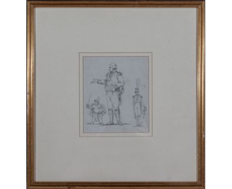 A framed pen and ink sketch of George III by Francis Egington, image size 13cm x 11cm 