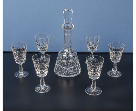 A Waterford crystal wine decanter together with six matching wine glasses