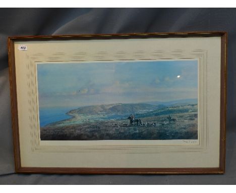 Donald Ayres (British, b. 1936), hunters and their dogs in a coastal landscape, print, signed in pencil and numbered 188/500 
