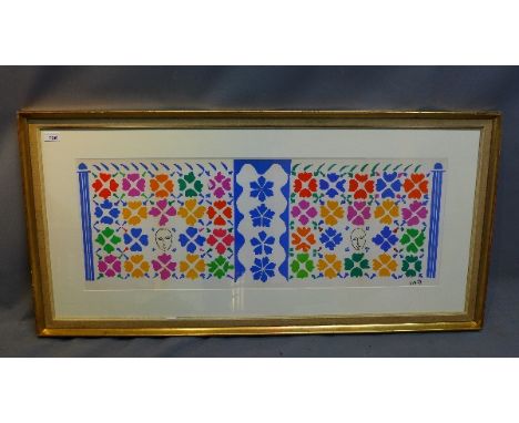 After Henri Matisse, Decoration Masques, lithograph after gouache decoupee, published by Mourlot Freres, 1954, 34 x 93cm 