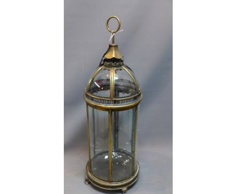 A large gilt metal storm lantern. H-78cm 