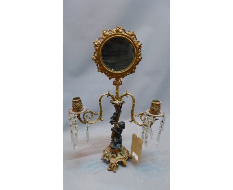 A 19th Century twin branch candelabra with mirrored finial. H-58cm  