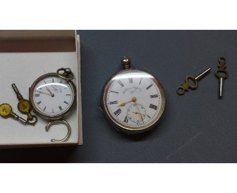 A late 19th Century Swiss open face pocket watch, the white enamel dial with Roman numerals and subsidiary seconds dial at si