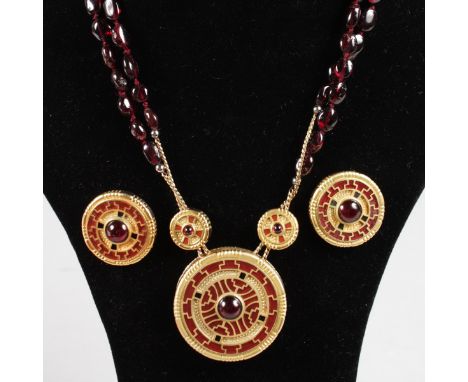 A LIBERTY PENDANT AND PAIR OF EARRINGS set with enamel.