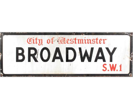 A CITY OF WESTMINSTER ENAMEL BROADWAY SW1 SIGN. 3ft long, 1ft wide.