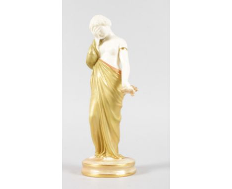 A ROYAL WORCESTER SHOT GOLD FIGURE of Sorrow, green mark date code for 1912.