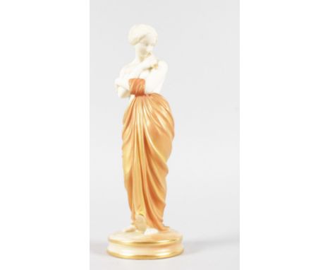A ROYAL WORCESTER SHOT GOLD FIGURE of Joy, puce mark, date code for 1906.