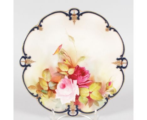 A HADLEY/ROYAL WORCESTER VERY RARE PLATE with multi coloured clays and roses marked with full Hadley mark in green, and the R