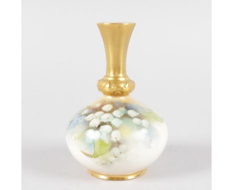 A ROYAL WORCESTER VASE, shape G799, painted unusually with Lily of the Valley, date code for 1913.