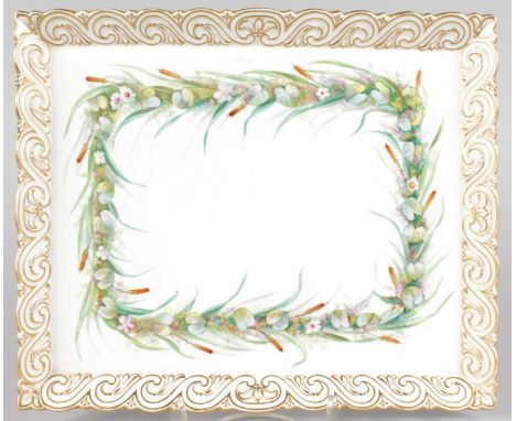 A 19TH CENTURY ROYAL WORCESTER TRAY, painted with flowers and catkins, impressed mark.