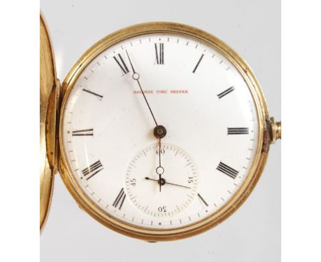 AN ENGINE TURNED GOLD RAILWAY KEEPER WATCH, Patent Lever, Full Jewelled, N36802 J. VERNIER, GENEVA, with key and chain.