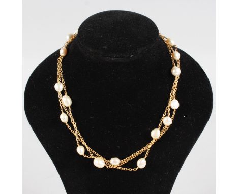 A SILVER GILT FRESHWATER PEARL NECKLACE.