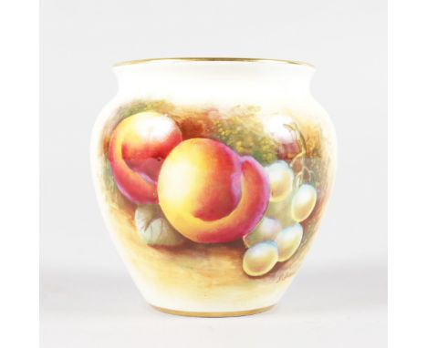 A ROYAL WORCESTER FRUIT PAINTED OVOID VASE, signed by D. Bowkett, black mark.