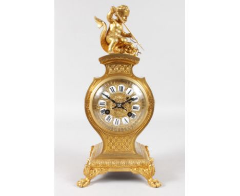 A GOOD 19TH CENTURY FRENCH ORMOLU MANTLE CLOCK, eight-day movement, striking on a single bell, the movement stamped MB with h