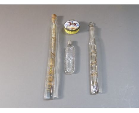 Enamelled Snuff Box and Three Glass Phials (4)