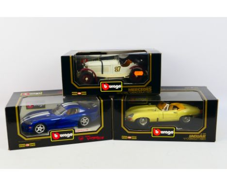 Bburago - Three boxed Bburago 'Diamonds' 1:18 scale diecast model cars. Lot consists of #3030 Dodge Viper GTS Coupe; #3026 19