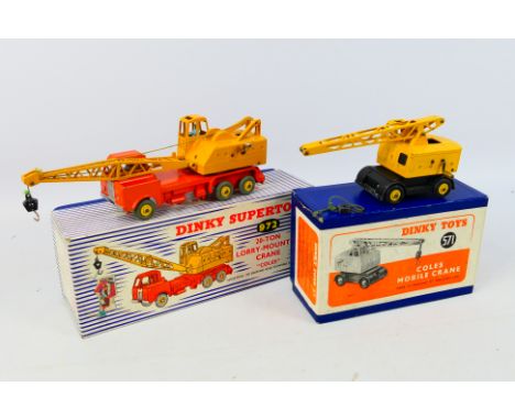 Dinky - 2 x boxed models, Coles Mobile Crane # 571 and a 20 Ton Lorry Mounted Crane # 972. They both show signs of light play