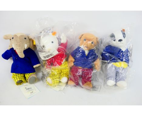 Steiff - An unboxed Steiff Cosy Rupert Bear and Friends set. Lot consist of Rupert #017018; Bill Badger #017049; Algy Pug #01