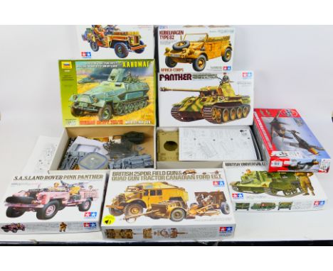 Airfix - Tamiya - Zvezda - 4 x model kits, a Dogfight Doubles kit in 1:72 scale, a British Universal Carrier MkII in 1:35 sca