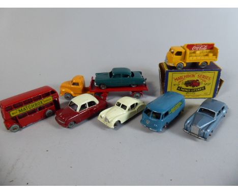 A Collection of Lesney Matchbox 1950/60's Diecast Toys to Include No.5 London Bus, No.22 Vauxhall Cresta, No.32 Jaguar XK140,