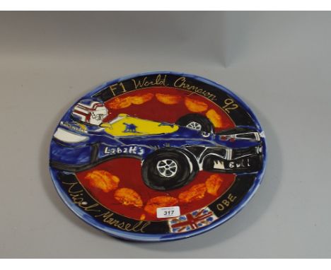 A Ceramic Plaque Celebrating Nigel Mansell Formula One World Champion 1992 by His Daughter Chloe Mansell and Signed, 41cm Dia
