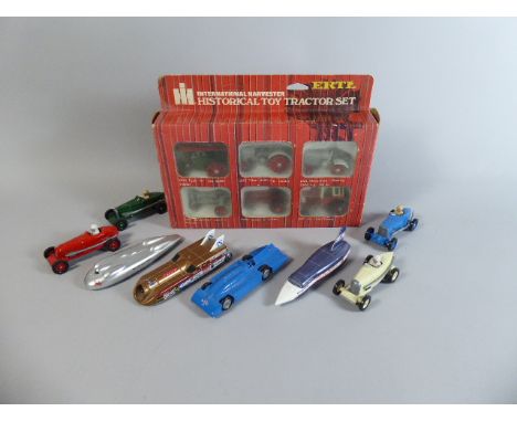 A Collection of 14 Cars and Tractors to Include Ertl Historical Tractor Set, Four Land Speed Record and Four Damaged 1920s Ra