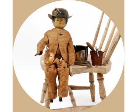 Toys From The Attic Part II - English Folk Art, Cornish Interest - a 19th century Grödnertal or 'Dutch' peg doll, in the form