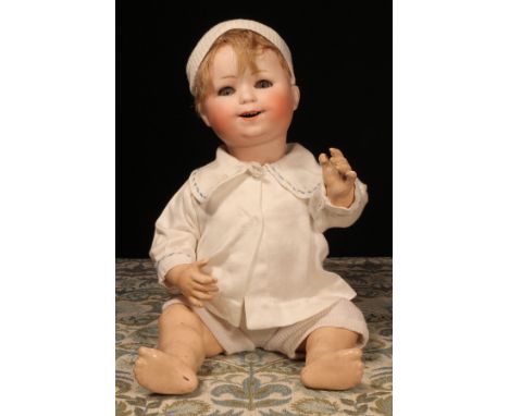 A William Goebel (Germany) bisque head and painted jointed composition bodied character doll, the bisque head with weighted s