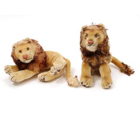A 1950's/1960's Steiff (Germany) Leo mohair and plush Lion, trademark 'Steiff' button to ear, 22cm high; another example, lyi