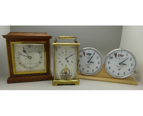 An Elliot mantel clock, a chess clock and a Schatz carriage clock