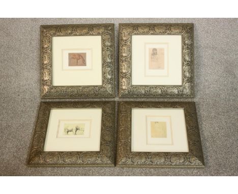 Four framed and glazed prints of famous works of art, including Edwin Landseer: Study of a Horse, Rembrandt 'Asian Elephant',