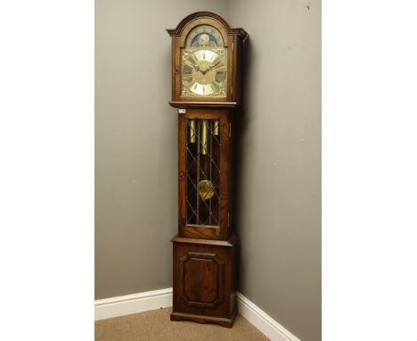 Fenclocks medium oak longcase clock, triple brass weight driven movement, moon phase dial, Westminster, Whittington and St. M