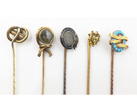 Victorian turquoise and mourning stick pins     Condition Report   Click here for further images, condition, auction times & 