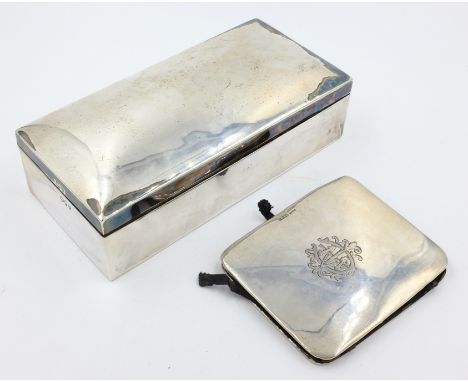 Silver cigarette box and silver backed magic wallet hallmarked   Condition Report   Click here for further images, condition,