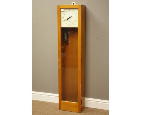 Mid 20th century Gents' of Leicester electric master clock with pendulum, in polished beech case with glazed door, W29cm, H12