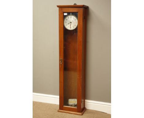 Early to mid 20th century walnut cased Gents' of Leicester electric master clock, W34cm, H133cm, D21cm   Condition Report   C
