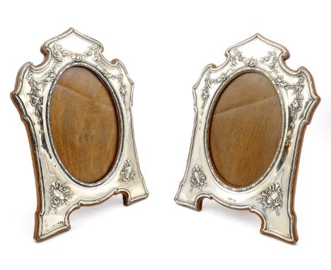 Edwardian silver on oak photograph frame by William Hair Haseler Birmingham 1907 neoclassical design and a matched one by Wal