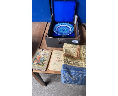  Sale Item:    BOX-ISLAMIC TEXTILE TURKISH PLATE &amp; BOOKS  Vat Status:   No Vat   Buyers Premium:  This lot is subject to 