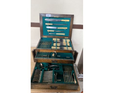  Sale Item:    OAK CANTEEN CUTLERY-INCOMPLETE (AF)  Vat Status:   No Vat   Buyers Premium:  This lot is subject to a Buyers P