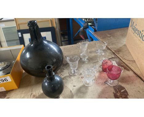  Sale Item:    BOX-2 GLASS BOTTLES &amp; VARIOUS CUSTARD GLASSES (AF)  Vat Status:   No Vat   Buyers Premium:  This lot is su