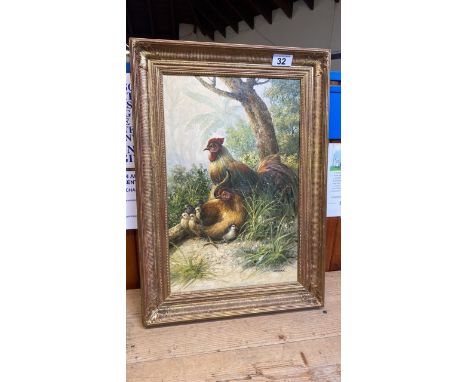  Sale Item:    OIL PAINTING HENS BY SAMBAL   Vat Status:   No Vat   Buyers Premium:  This lot is subject to a Buyers Premium 