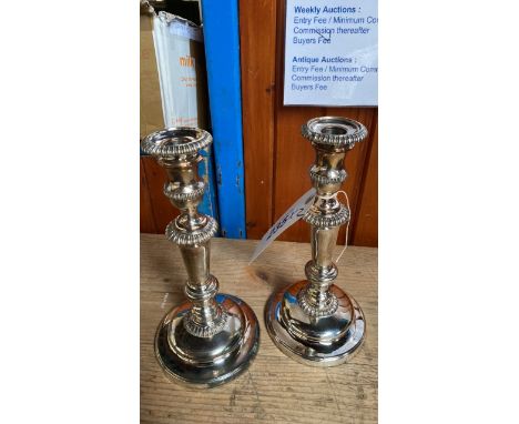  Sale Item:    PAIR SILVER PLATED CANDLESTICKS   Vat Status:   No Vat   Buyers Premium:  This lot is subject to a Buyers Prem