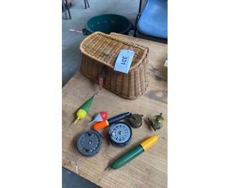  Sale Item:    FISHING BASKET &amp; 4 REELS ETC(AF)   Vat Status:   No Vat   Buyers Premium:  This lot is subject to a Buyers