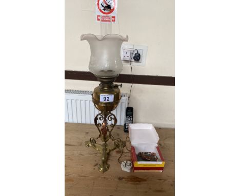  Sale Item:    BRASS OIL LAMP-CONVERTED TO ELECTRIC (AF)  Vat Status:   No Vat   Buyers Premium:  This lot is subject to a Bu