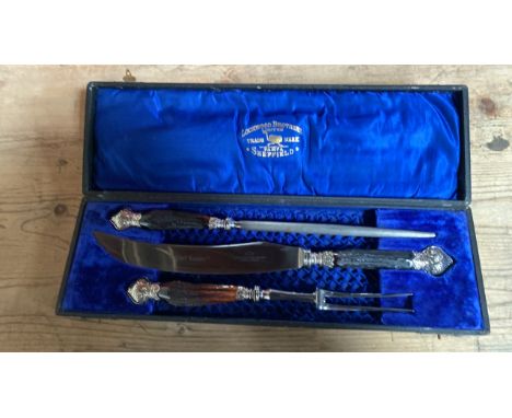  Sale Item:    CASED HORN HANDLED CARVING SET   Vat Status:   No Vat   Buyers Premium:  This lot is subject to a Buyers Premi