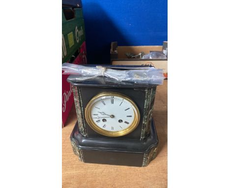  Sale Item:    BRASS SLATE CLOCK-OVERWOUND (AF)   Vat Status:   No Vat   Buyers Premium:  This lot is subject to a Buyers Pre