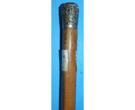 A 19th century Malacca cane walking stick with Chinese silver embossed finial