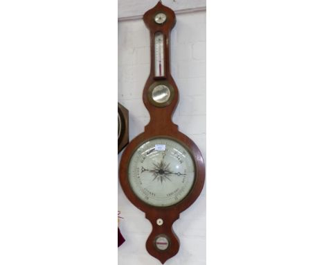 A 19th century rosewood mercury column tulip top barometer with thermometer