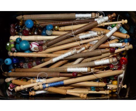 A collection of approx 60 vintage turned wood lace bobbins