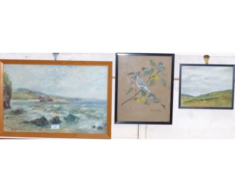 J. Hughes Clayton:  Coastal seascape, watercolour, signed, 13" x 20", framed and glazed; 2 other watercolours